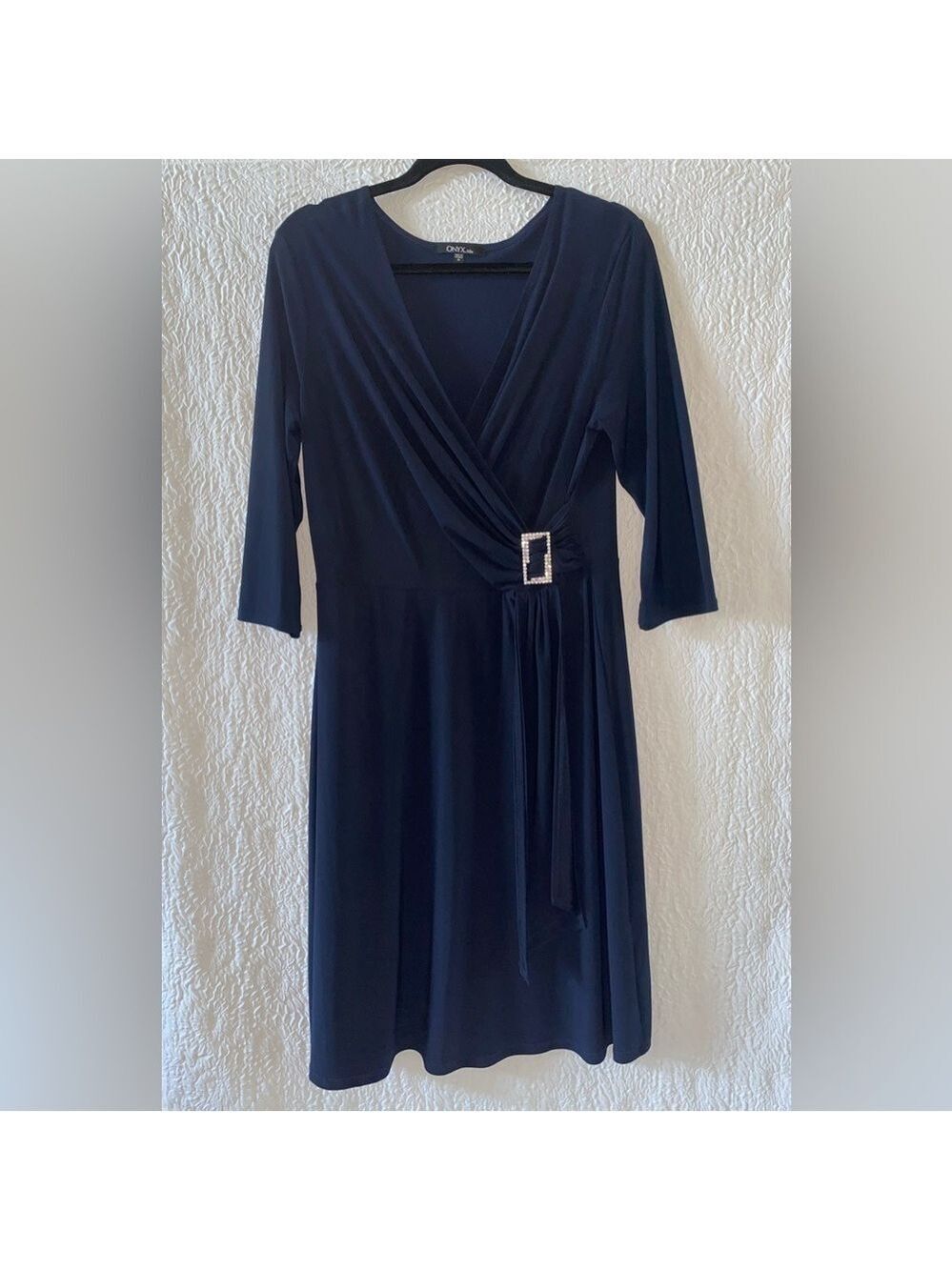 Onyx Nite  3/4-Sleeve Faux Wrap Midi Dress